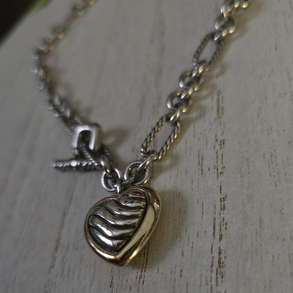David Yurman Figaro Cable Heart 18k Yellow Gold-Sterling Silver Pendant Necklace - Picture 5 of 12